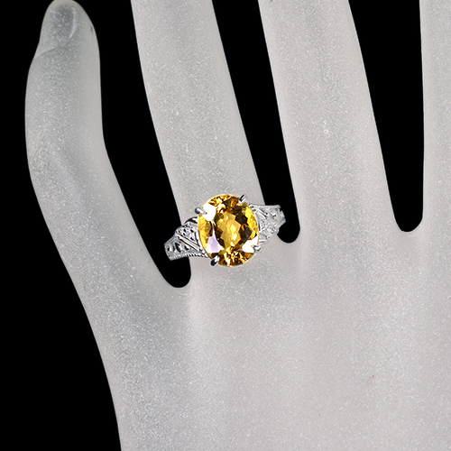 イエローベリル 3.8ct ダイヤモンド ホワイトゴールド リング(指輪 ...