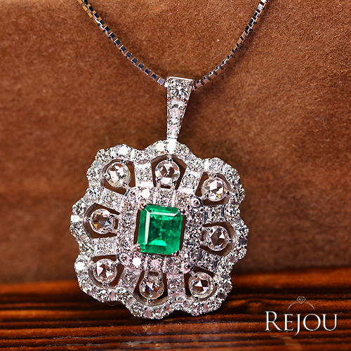 コロンビア産エメラルド(vivid green) 0.5ct ローズカットダイヤモンド  