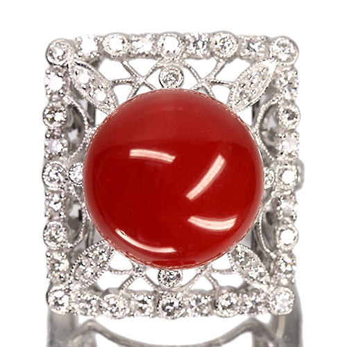第405回抽選販売＞血赤珊瑚 14.8㎜ ダイヤモンド 1.0ct プラチナ