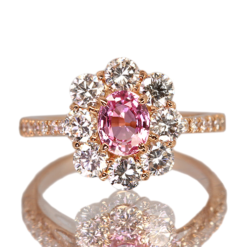 パパラチアサファイア 0.7ct ダイヤモンド 約1.2ct ピンク