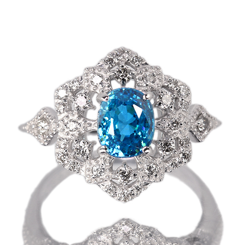ブルージルコン 2.2ct ダイヤモンド 0.3ct プラチナ リング(指輪
