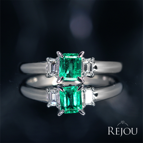 エメラルド 0.4ct ダイヤモンド プラチナ リング(指輪)【品質保証書