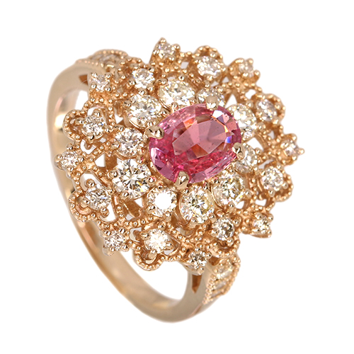 パパラチアサファイア 0.6ct ダイヤモンド 0.8ct ピンクゴールド
