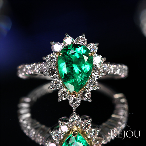 コロンビア産エメラルド(vivit green) 1.3ct ダイヤモンド 約1ct プラチナ イエローゴールド リング(指輪)【品質保証書/KGL宝石 鑑別書】 即納ジュエリー ジュエリー通販リジュー | レアストーン・高級ジュエリーオンラインショップ