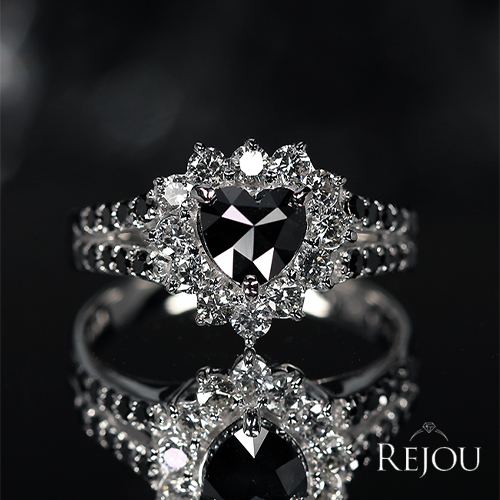 ハートシェイプブラックダイヤモンド 0.7ct ダイヤモンド 0.8ct
