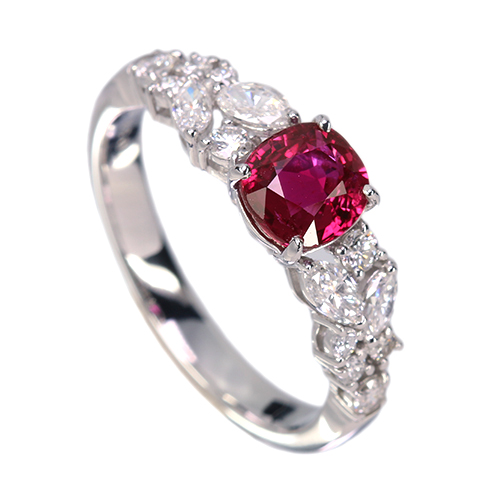 ピジョンブラッドルビー 1.0ct ダイヤモンド 約0.5ct プラチナ リング