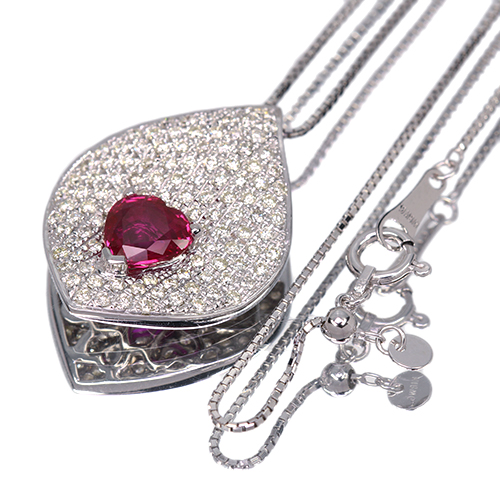非加熱ハートシェイプルビー 1.0ct ダイヤモンド 0.6ct ホワイト 