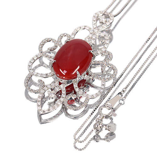 血赤珊瑚 7.3ct ダイヤモンド 0.6ct プラチナ ネックレス【品質