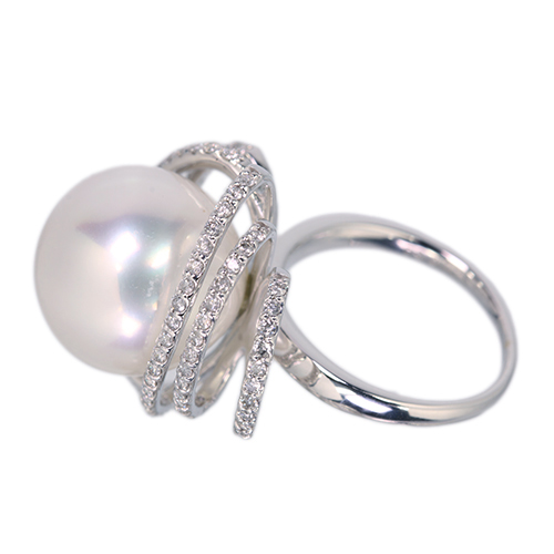 本真珠南洋白蝶真珠　濃金系「鳥と枝」s925リングY824 本真珠南洋白蝶真珠 濃金系「鳥と枝」s925リングY824