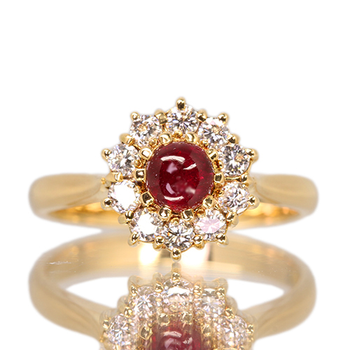 ルビー(カボション) 0.7ct ダイヤモンド 0.4ct イエローゴールド
