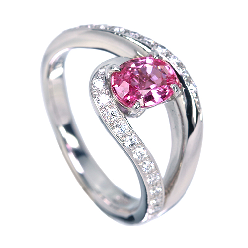 非加熱パパラチアサファイア 0.8ct ダイヤモンド 0.2ct プラチナ