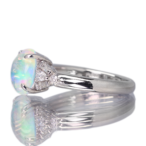 メキシコ　ウォーターオパール　シルバーリング メキシコ産ウォーターオパール4.55ctプラチナリングダイヤ1.47ct