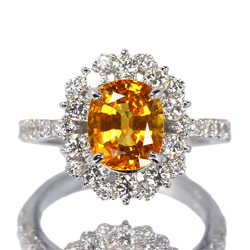 ゴールデンサファイア 2.4ct ダイヤモンド 0.8ct プラチナ