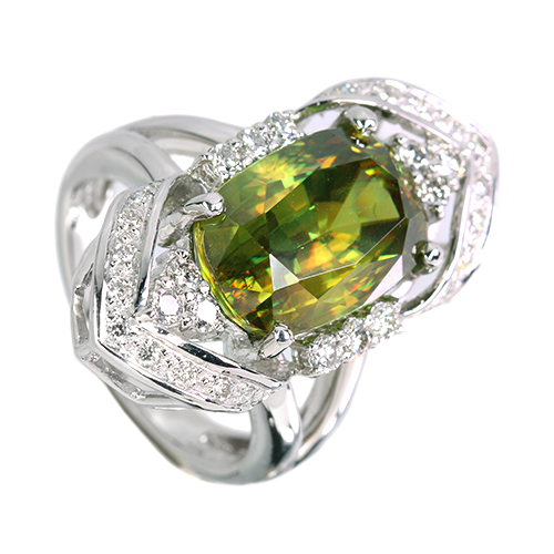 スフェーン 約11ct ダイヤモンド 約0.7ct プラチナ リング(指輪