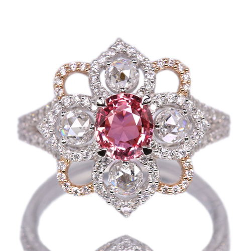 非加熱パパラチアサファイア 0.8ct ダイヤモンド 0.8ct プラチナ 