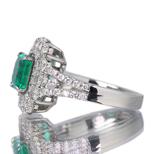 Green 0.87ctルビー&0.65ctダイヤモンドプラチナリング コロンビア産エメラルド(Vivit Green) 約1.2ct ダイヤモンド 1.0