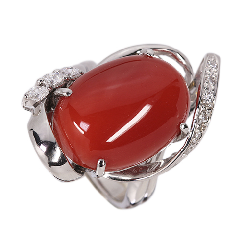 第441回抽選販売＞血赤珊瑚 12ct ダイヤモンド プラチナ リング