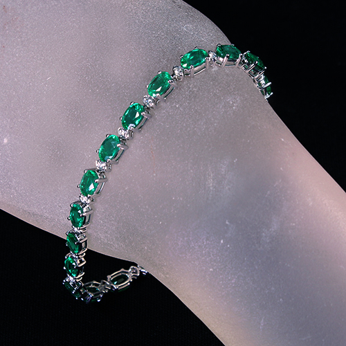 エメラルド 9ct ダイヤモンド 0.4ct ホワイトゴールド ブレスレット
