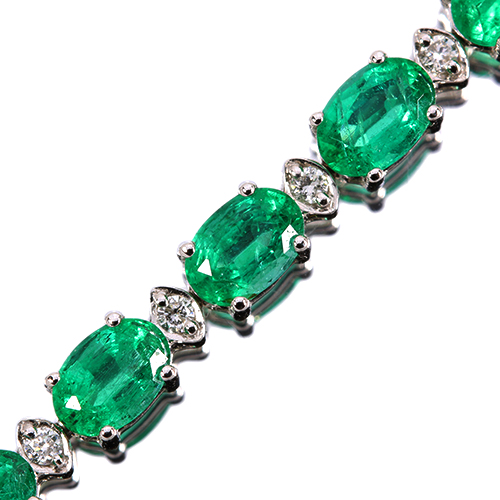 高級　エメラルドブレスレット 1点物】高発色◇透過性あり エメラルド 6.5mm ブレスレット _M9349