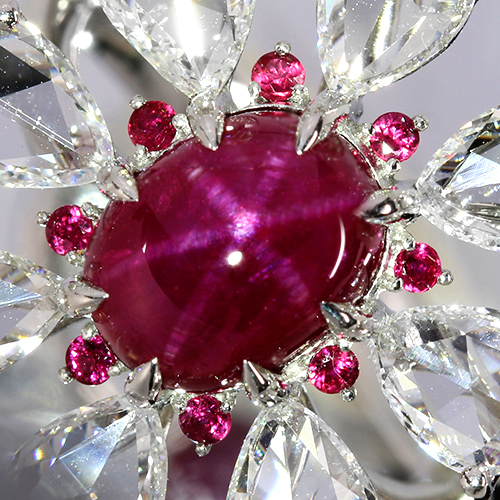 スタールビー 4.4ct ルビー 0.13ct ローズカットダイヤモンド 2.6ct