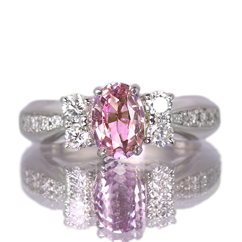 専用JH2★最高級 非加熱パパラチアサファイア1.55ct pt リング 鑑付 非加熱パパラチアサファイア 1.1ct ダイヤモンド 0.4ct プラチナ