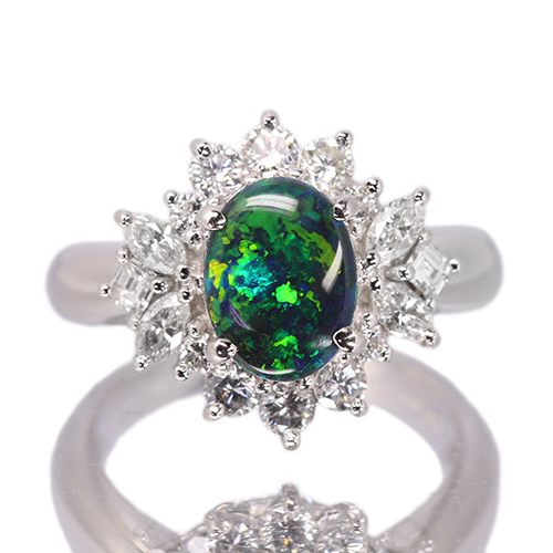 希少⭐︎大粒ブラックオパール8.91ct 天然ダイヤモンド　pt900リング鑑別書 Black Opal Pt900ブラックオパール ダイヤモンドリング (NO