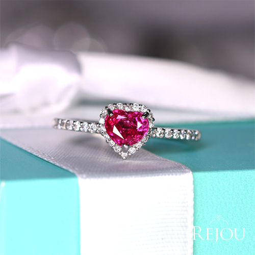 ハートシェイプルビー 0.9ct ダイヤモンド プラチナ リング(指輪