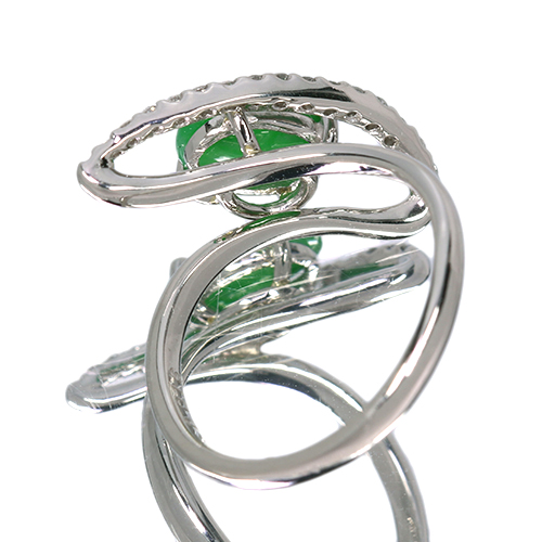 翡翠 リング D0.60ct プラチナ ヒスイ ダイヤ リング 指輪 鑑別書 翡翠(ヒスイ) 1.6ct ダイヤモンド 1.0ct プラチナ リング(指輪