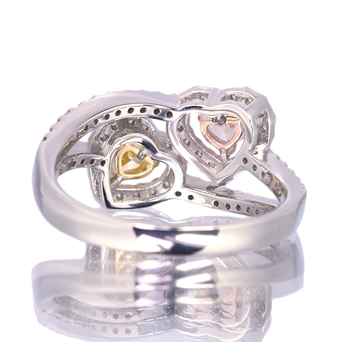 鑑別書付きハートシェイプカットダイヤ0.706ct・ピンクダイヤ0.02ct ハートシェイプピンクダイヤモンド 0.2ct/FVPP/SI2 ダイヤモンド