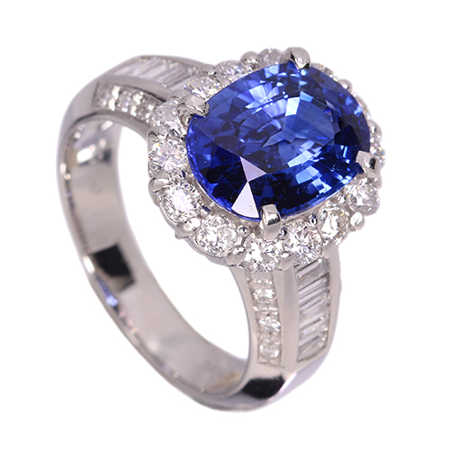 コーンフラワーブルーサファイア 4ct ダイヤモンド 1.1ct