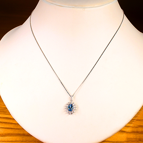 サンタマリアアクアマリン 0.77ct ダイヤモンド プラチナ ネックレス 