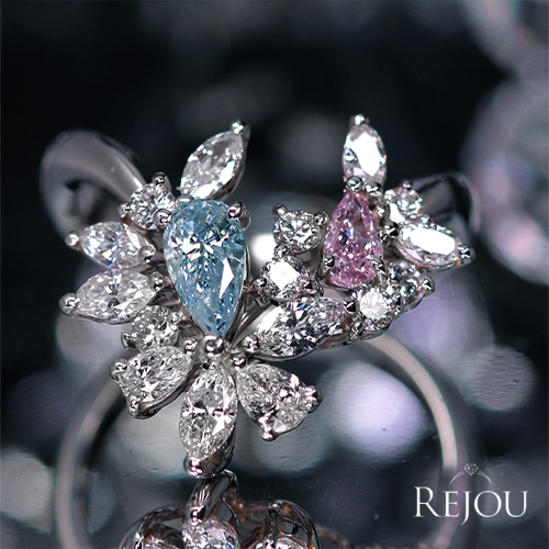 新作＞ブルーダイヤモンド 0.37ct/FB ピンクダイヤモンド 0.16ct