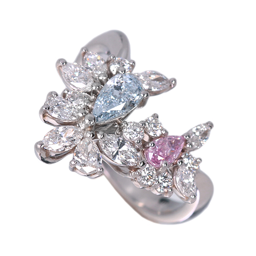 ブルーダイヤモンド　BB【ピンク斑入り】【ボール型】【台湾ナーセリー】 ブルーダイヤモンド 0.37ct/FB ピンクダイヤモンド 0.16ct/FPP/SI2
