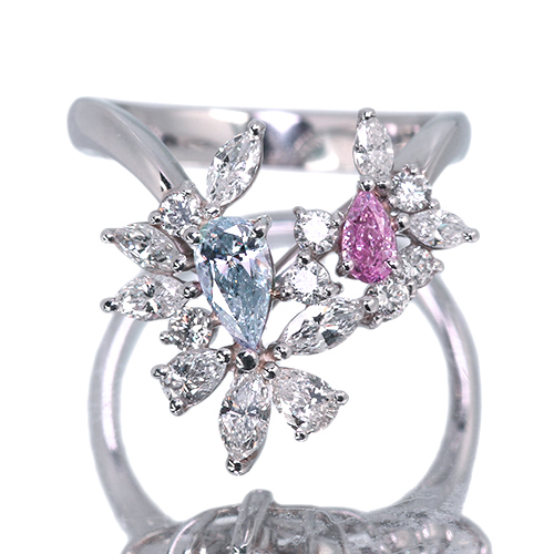 HONEYJB139★高級 ピンクダイヤモンド0.37ct リング 鑑付 ブルーダイヤモンド 0.37ct/FB ピンクダイヤモンド 0.16ct/FPP/SI2