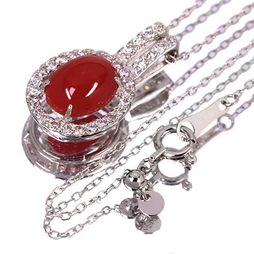 血赤珊瑚 約1.7ct ダイヤモンド 0.3ct プラチナ ネックレス【品質