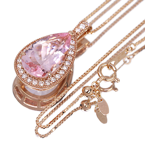 モルガナイト 4ct ダイヤモンド 0.3ct ピンクゴールド ネックレス