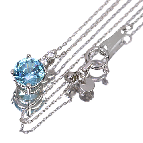 ブルージルコン1ctネックレス ペントップ ブルージルコン 1ct ダイヤモンド プラチナ ネックレス【品質保証書