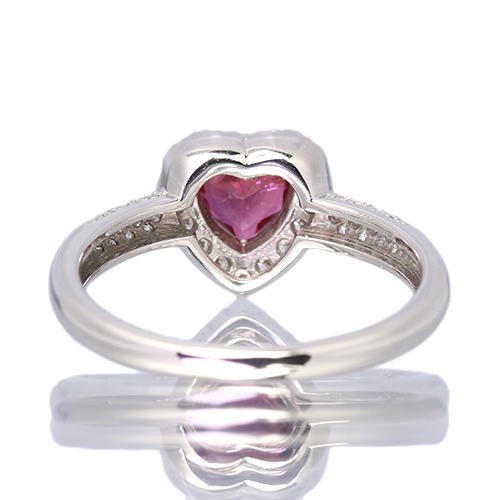 スヌピ☆ハートシェイプピジョンブラッドルビーリング ハートシェイプ非加熱ピジョンブラッドルビー 1ct ダイヤモンド 0.3ct