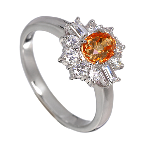 非加熱オレンジサファイア 1.0ct ダイヤモンド 0.6ct プラチナ リング