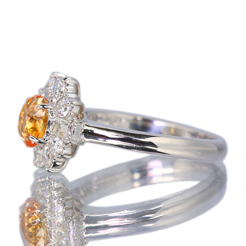 非加熱オレンジサファイア 1.0ct ダイヤモンド 0.6ct プラチナ リング