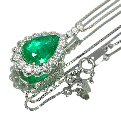 エメラルド 3.3ct ダイヤモンド 0.6ct プラチナ ネックレス【品質