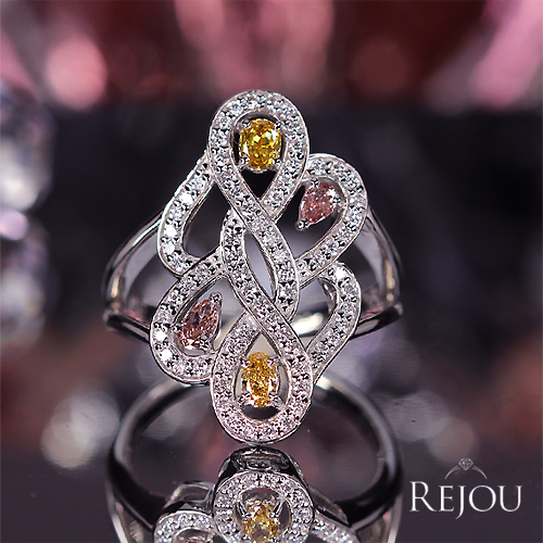 ピンクダイヤモンド 0.073ct/0.040ct イエローダイヤモンド 0.149ct 