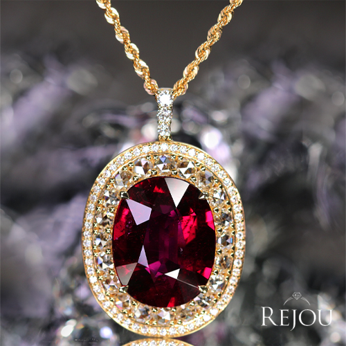 ルベライト 15ct ダイヤモンド 2ct イエローゴールド ネックレス【品質