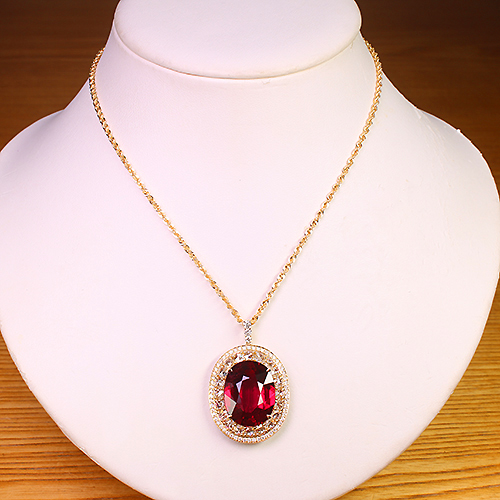 ルベライト 15ct ダイヤモンド 2ct イエローゴールド ネックレス【品質