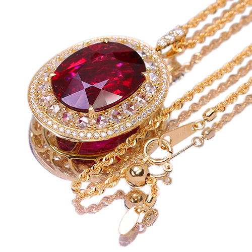 ルベライト 15ct ダイヤモンド 2ct イエローゴールド ネックレス【品質
