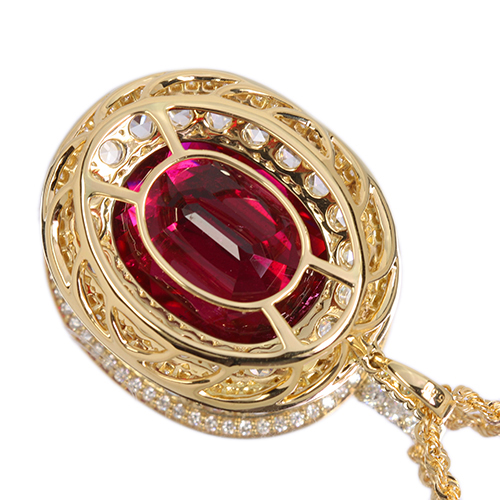 ルベライト 15ct ダイヤモンド 2ct イエローゴールド ネックレス【品質