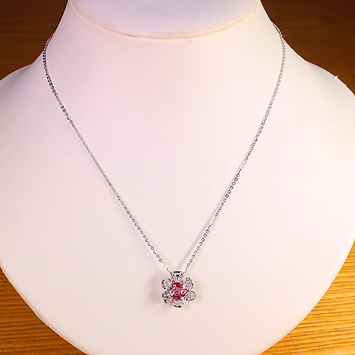 パパラチアサファイア 1.25ct ダイヤモンド 0.3ct プラチナ ネックレス