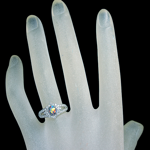 専用オーダーメイドライトニングリッジ産セミブラックオパール　950SVリング HANDMADE】PT950 ブラックオパール 10.948ct ダイヤモンド 2.812