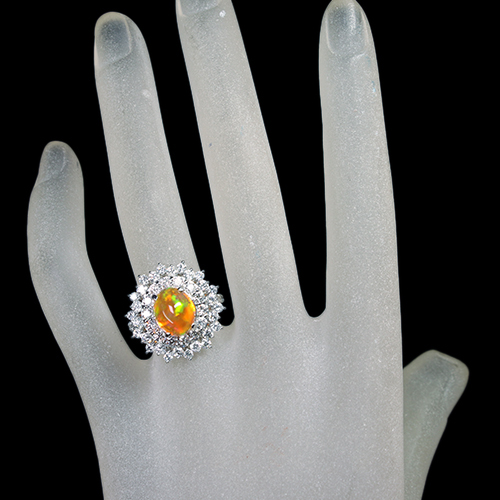 幻想的！希少！ほぼ3ct ファイアオパール ダイヤモンド プラチナ リング 鑑別 メキシコ産ファイアオパール 約3ct ダイヤモンド 約2ct プラチナ