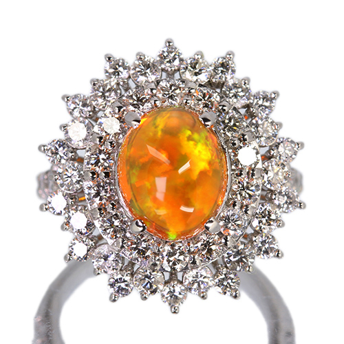 幻想的！希少！ほぼ3ct ファイアオパール ダイヤモンド プラチナ リング 鑑別 メキシコ産ファイアオパール 約3ct ダイヤモンド 約2ct プラチナ